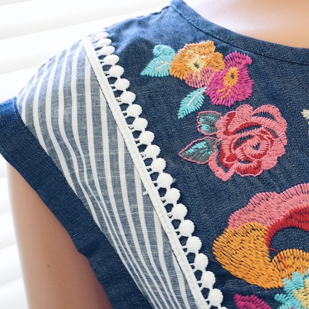 Casual Floral Comfortable Stripe Dress Blue - Picture 5 of 8